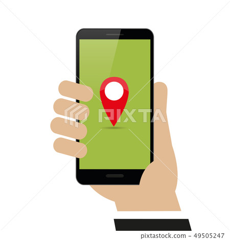 hand holds smartphone with map pointer on... - Stock Illustration ...