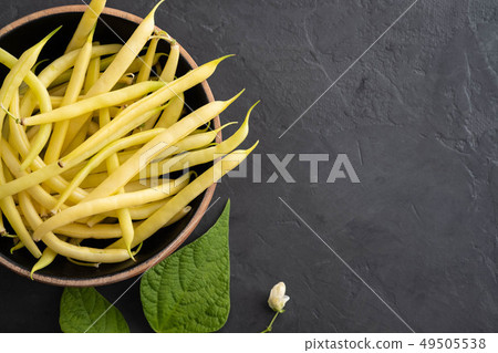 Yellow bean, organic vegetables from farmer market, farm fresh beans on plate, vegan food concept. 49505538