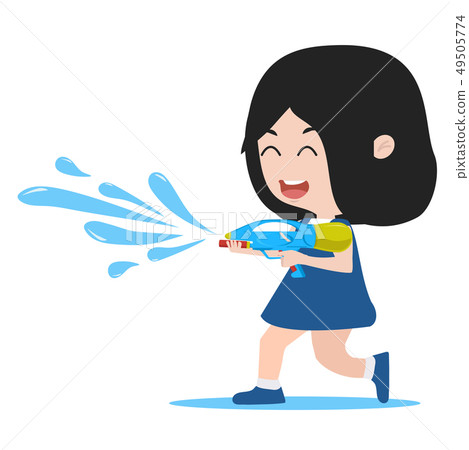cartoon girl hold watergun cartoon girl hold watergun 49505774