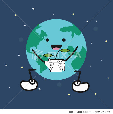 cute cartoon Earth holding plant cute cartoon Earth holding plant 49505776
