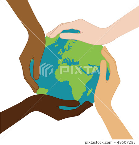 planet earth in the middle of human hands with different skin colors 49507285