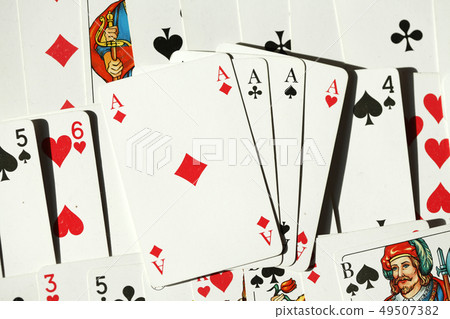 Four aces, various colorful playing cards Four aces, various colorful playing cards 49507382