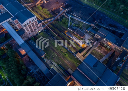 Aerial drone view black coal mine at dusk. Aerial drone view black coal mine at dusk. 49507428