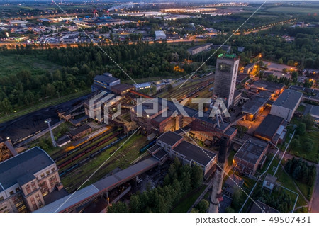 Aerial drone view black coal mine at dusk. 49507431