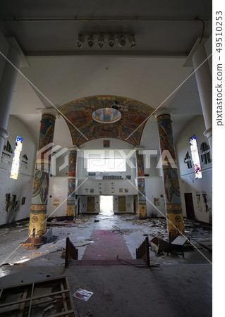 Abandoned Niigata Russia Village Internal Church Front Vertical Shot 49510253