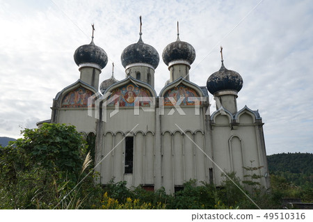 Abandoned Niigata Russia Village Outside Church Front Side View 49510316