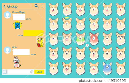 Messenger Dog Stickers Emoticons Set, Web Page 49510695