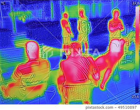 Infrared thermovision image showing when People Infrared thermovision image showing when People 49510897