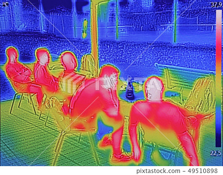 Infrared thermovision image showing when People Infrared thermovision image showing when People 49510898