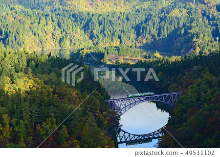 Railroad trip Tadami line First Tadami River bridge Early morning 49511102
