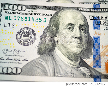 Close up of new hundred dollar bill Close up of new hundred dollar bill 49512417