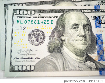 Close up of new hundred dollar bill Close up of new hundred dollar bill 49512419