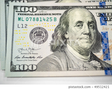 Close up of new hundred dollar bill 49512421