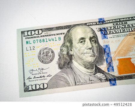 Close up of new hundred dollar bill 49512428