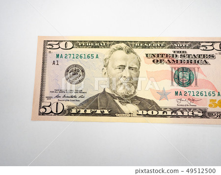 A U.S. fifty 50 Dollar Bill close up of Grant A U.S. fifty 50 Dollar Bill close up of Grant 49512500