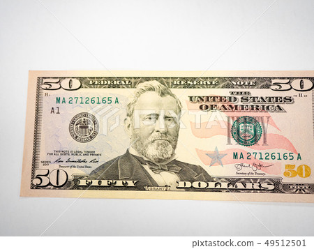 A U.S. fifty 50 Dollar Bill close up of Grant A U.S. fifty 50 Dollar Bill close up of Grant 49512501