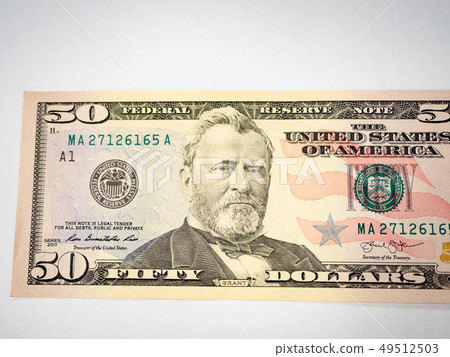 A U.S. fifty 50 Dollar Bill close up of Grant 49512503