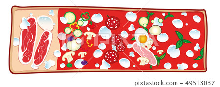 chopping board with Pizza with ingredients. vetcor 49513037