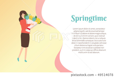Cute Woman Embracing Bouquet in Paper Wrapping 49514078