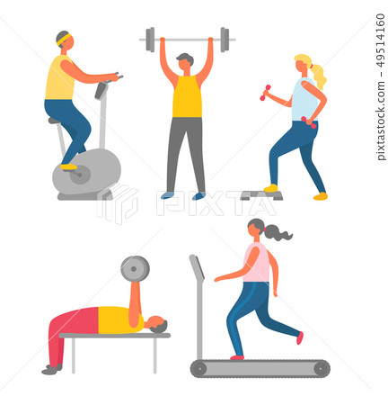 Bodybuilders in Gym Using Fitness Equipments Vector 49514160