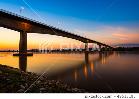 Thai-Laos Friendship Bridge on sunset background 49515193