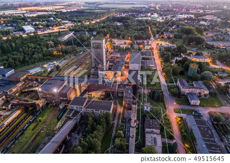 Aerial drone view black coal mine at dusk. 49515645