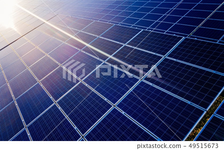 Aerial drone view on photovoltaic panels on solar 49515673