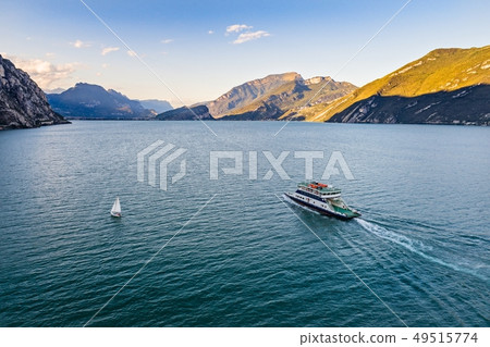 Aerial drone view on car ferry on Lake Garda in 49515774