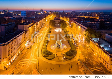 Evening aerial view on Poznan Freedom Square Evening aerial view on Poznan Freedom Square 49515809