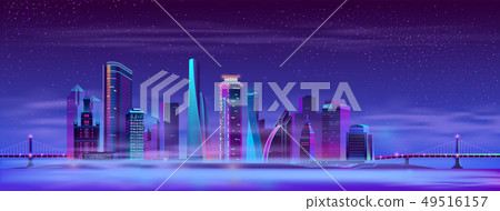 Vector misty megapolis between hinged bridges, island Vector misty megapolis between hinged bridges, island 49516157
