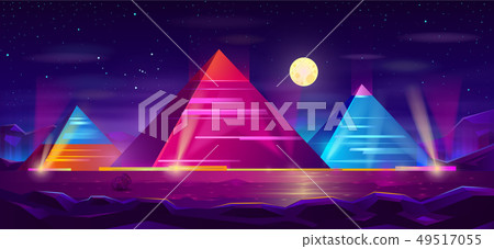 Egyptian pyramids night landscape cartoon vector 49517055