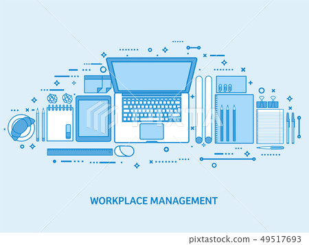 Workplace with computer, laptop, documents, papers, notepad and pencil. Office work, workspace Workplace with computer, laptop, documents, papers, notepad and pencil. Office work, workspace 49517693