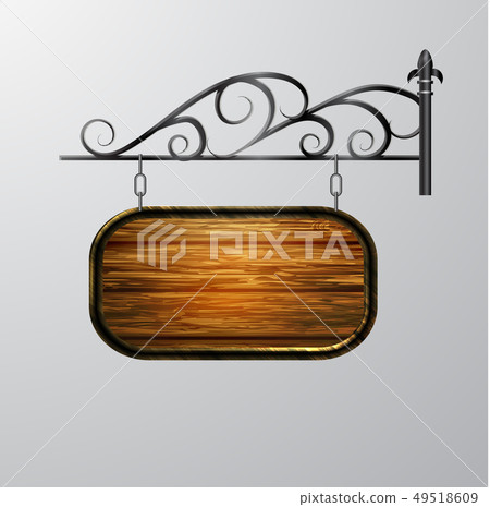 hanging, wooden Board vector, wooden object for text. 49518609