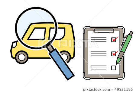 Minicar（迷你卡和放大鏡和清單）的評估圖像的插圖 49521196