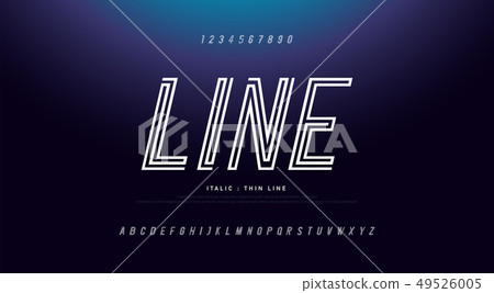 modern alphabet thin line italic fonts and number-插圖素材 [49526005] - PIXTA圖庫