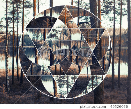 Geometric collage with the lake and nordic forest 49526056