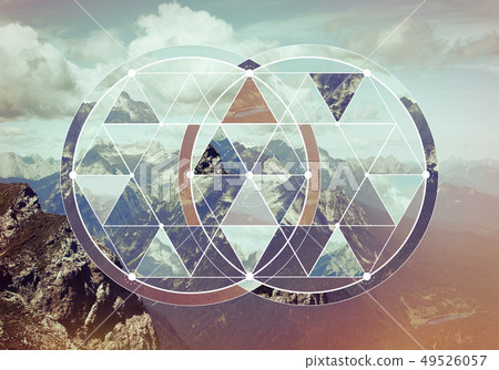 Geometric collage with the mountains and forest 49526057