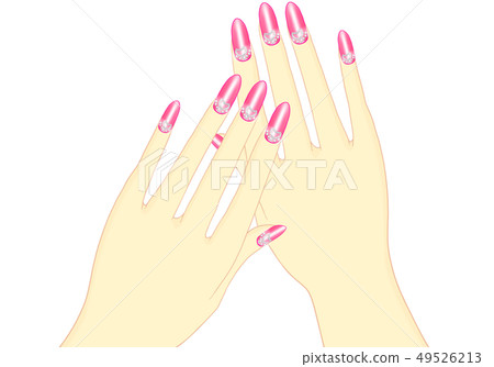 雙手女指甲粉色心形設計 49526213