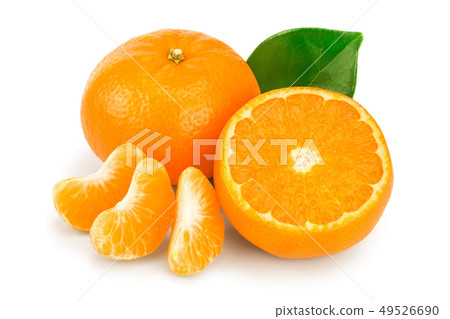 tangerine or mandarin fruit with leaves isolated on white background tangerine or mandarin fruit with leaves isolated on white background 49526690