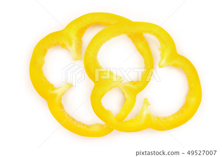 yellow sweet bell pepper slices isolated on white background. Top view. Flat lay 49527007