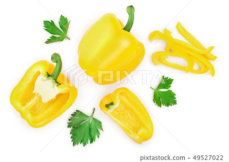yellow sweet bell pepper isolated on white background. Top view. Flat lay 49527022