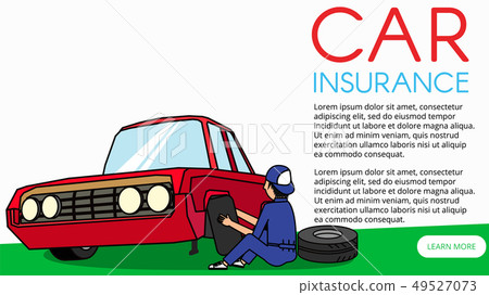 Tire service. Worker changing a punctured tire car Tire service. Worker changing a punctured tire car 49527073