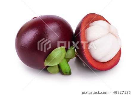 ripe mangosteen isolated on white background closeup 49527125