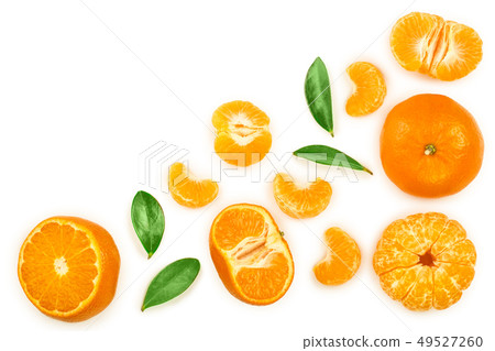 tangerine or mandarin with leaves isolated on white background with copy space for your text. Top tangerine or mandarin with leaves isolated on white background with copy space for your text. Top 49527260