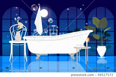 bathtub in the bath room in the night	 49527572
