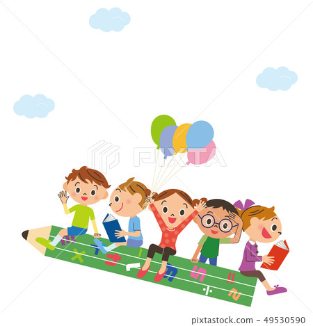 Children sitting on a pencil Children sitting on a pencil 49530590