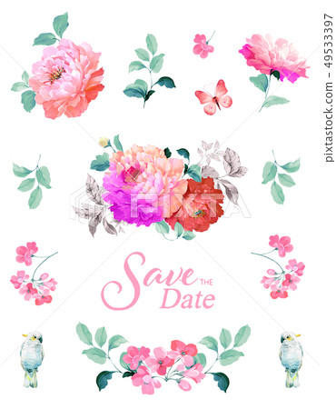 Blooming roses and peony flowers 49533397