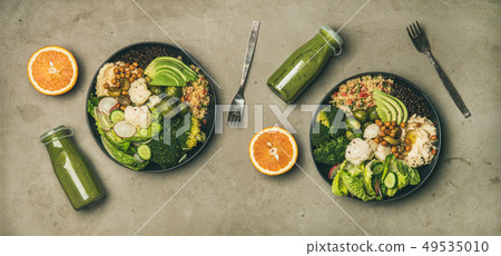Healthy dinner with superbowls and smoothies in Healthy dinner with superbowls and smoothies in 49535010