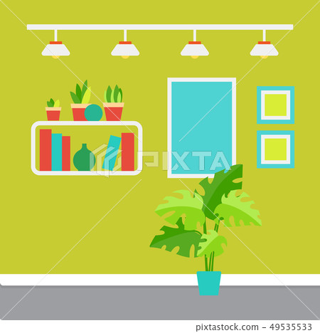 Modern Room Interior with Plants in Pots Shelves Modern Room Interior with Plants in Pots Shelves 49535533