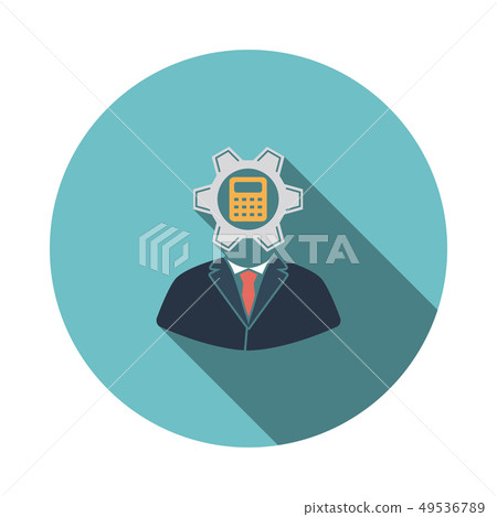 Analyst with gear hed and calculator inside icon Analyst with gear hed and calculator inside icon 49536789